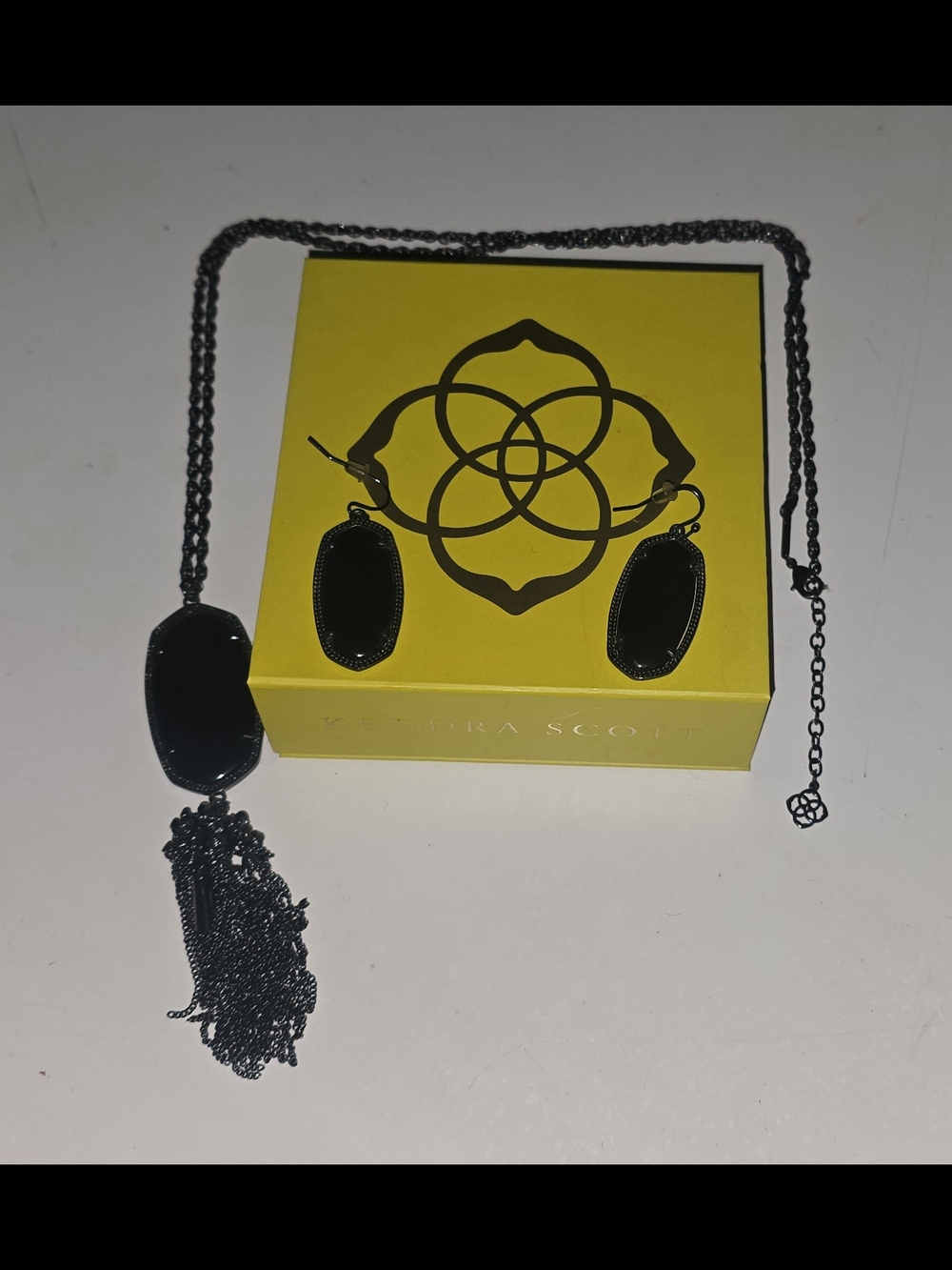 Kendra Scott Black Elle Tassel Pendant Necklace with Matching Drop Earrings